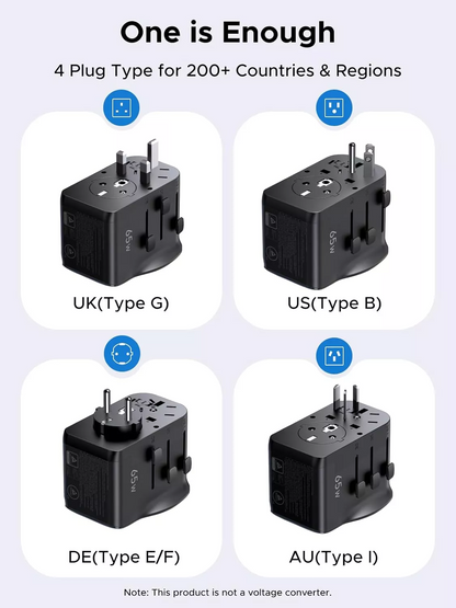 UGREEN Travel S550 Network Charger (55001), 65W, 3.25A, 1 x USB-A - 2 x USB-C, Black