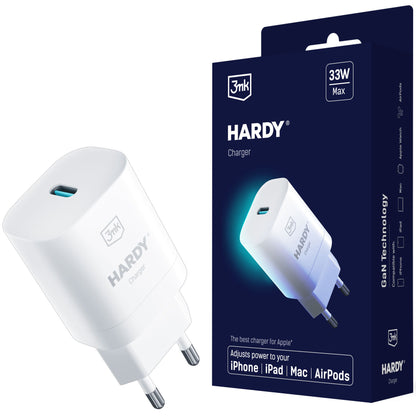 3MK Hardy GaN-Netzwerkladegerät, 33 W, 3 A, 1 x USB-C, Weiß