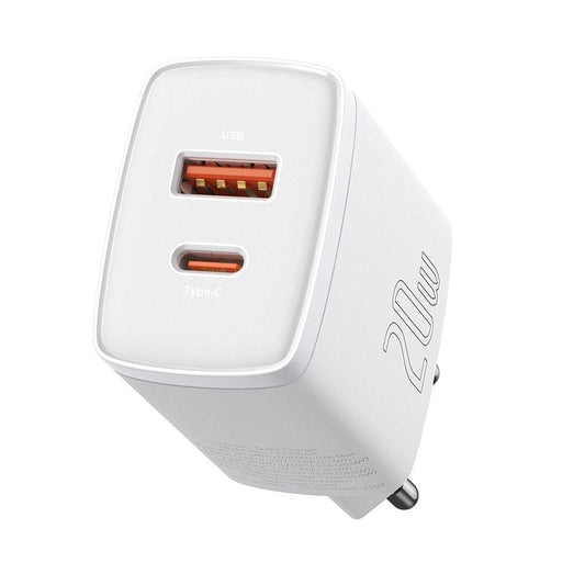 Baseus Kompaktes Netzwerkladegerät, 20 W, 3 A, 1 x USB-A – 1 x USB-C, Weiß CCXJ-B02