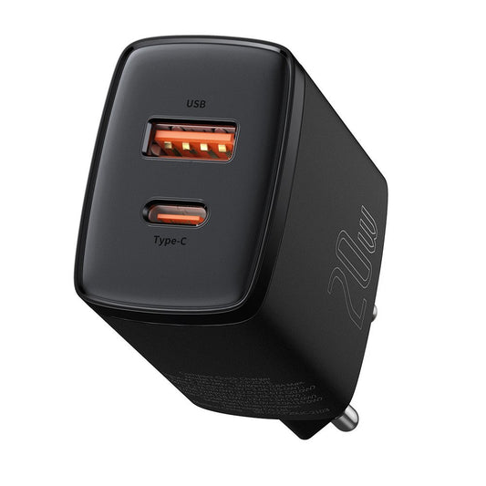 Baseus Kompaktes Netzwerkladegerät, 20 W, 3 A, 1 x USB-A – 1 x USB-C, Schwarz CCXJ-B01