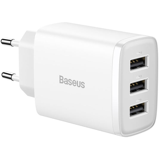 Baseus Compact 3U Netzwerkladegerät, 17 W, 2,1 A, 3 x USB-A, Weiß CCXJ020102