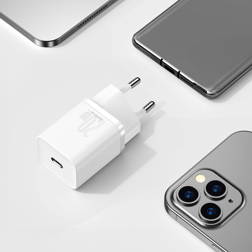 Baseus Super Si Netzwerkladegerät, 20 W, 3 A, 1 x USB-C, Weiß CCSUP-B02