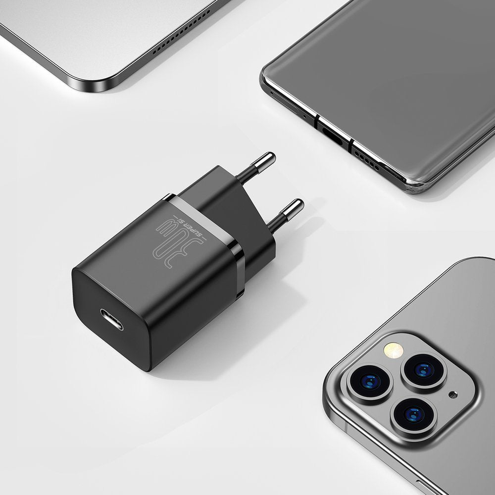 Baseus Super Si Netzwerkladegerät, 30 W, 3 A, 1 x USB-C, Schwarz CCSUP-J01