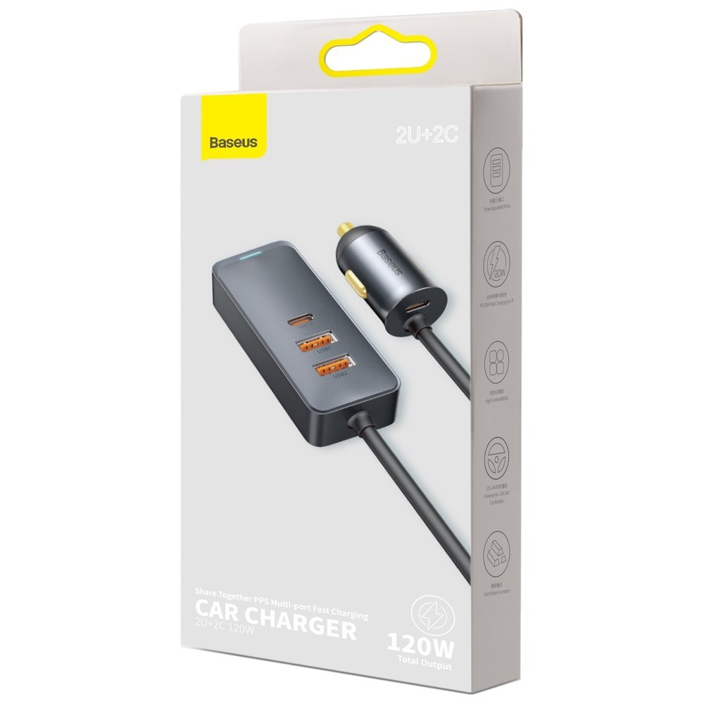 Baseus Share Together Autoladegerät, 120 W, 3 A, 2 x USB-A – 2 x USB-C, Grau CCBT-A0G