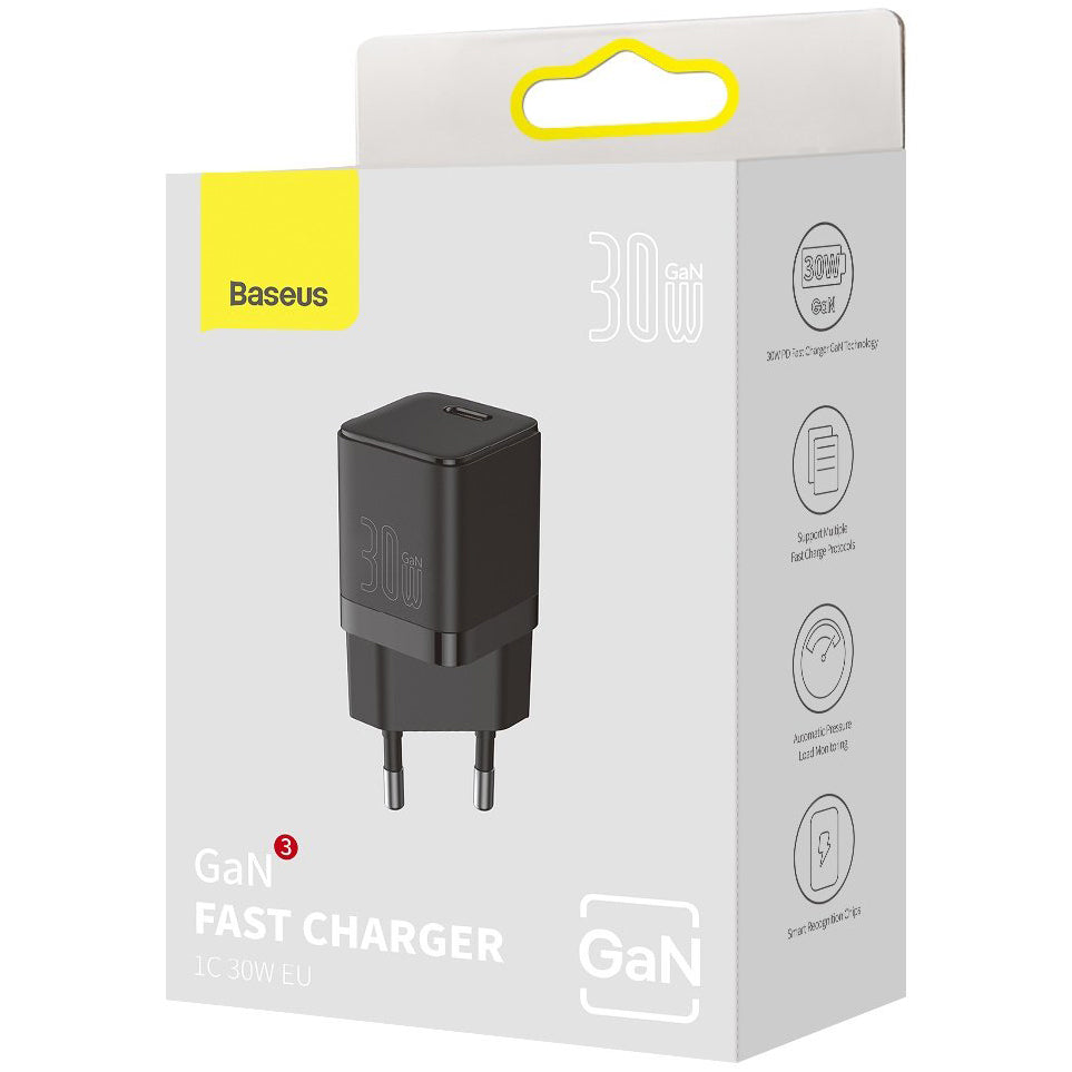 Baseus GaN3 Netzwerkladegerät, 30 W, 3 A, 1 x USB-C, Schwarz CCGN010101