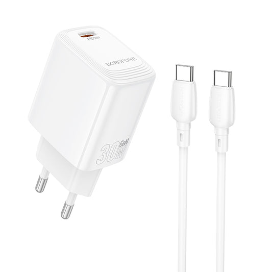 Netzladegerät mit USB-C Kabel Borofone BN28 Fuente, 30W, 3A, 1 x USB-C, Weiß