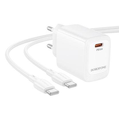 Network Charger with USB-C Cable Borofone BN28 Fuente, 30W, 3A, 1 x USB-C, White