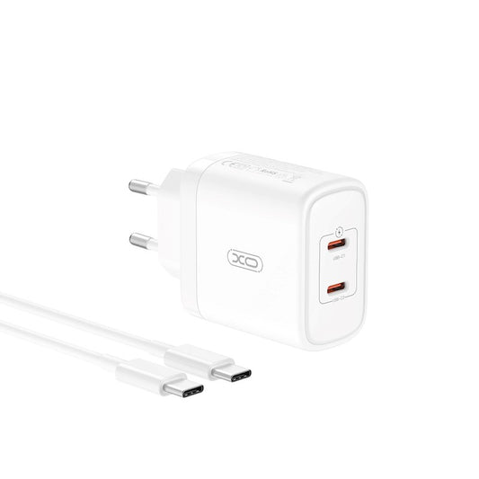 Netzwerkladegerät mit USB-C-Kabel XO Design CE08, 50 W, 3 A, 2 x USB-C, Weiß