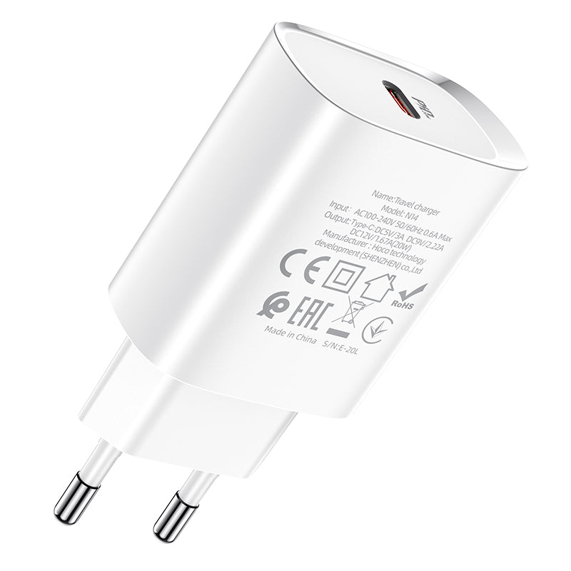 HOCO N14 Netzwerkladegerät, 20 W, 3 A, 1 x USB-C, Weiß