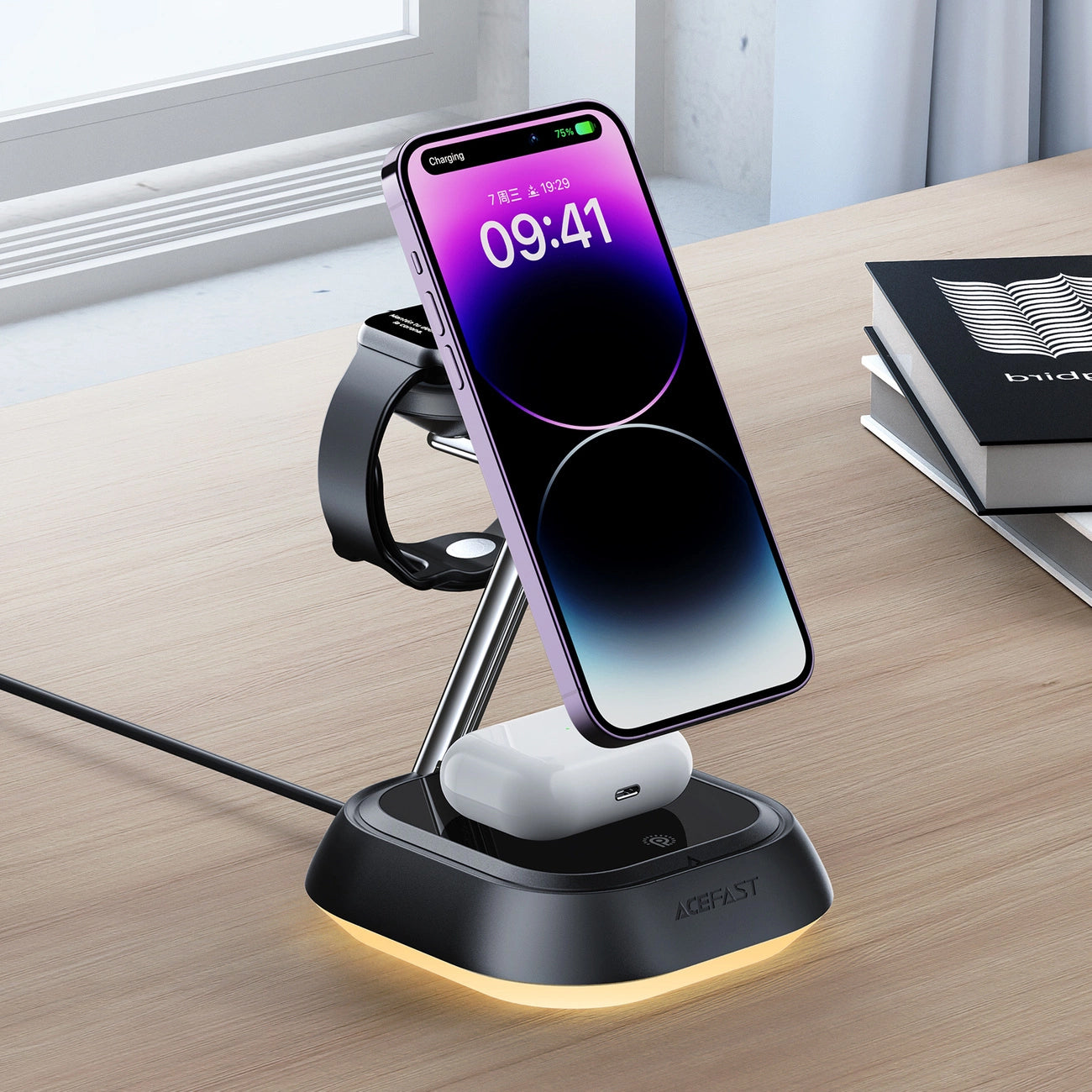 Acefast Wireless Network Charger E16 3in1, 15W, 1,67A, Schwarz