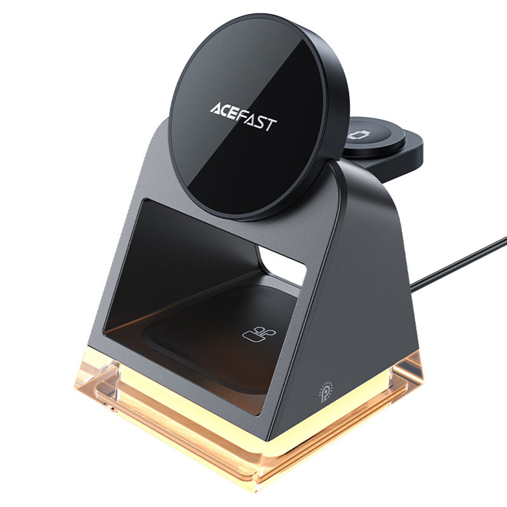 Drahtloses Netzladegerät Acefast E17 3in1, 15W, 1.67A, Schwarz