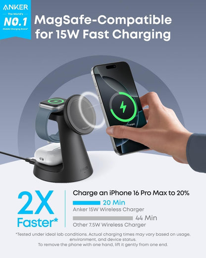 Anker MagGo 3in1 Wireless Netzladegerät, 15W, 1.67A, Schwarz B25M4G11