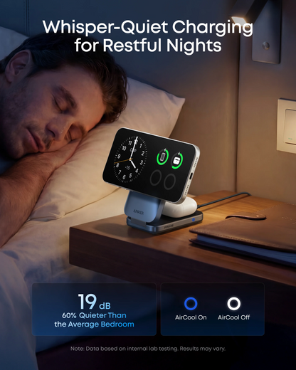 Anker Prime MagGo 3in1 Wireless Netzladegerät, 25W, Schwarz A25N1