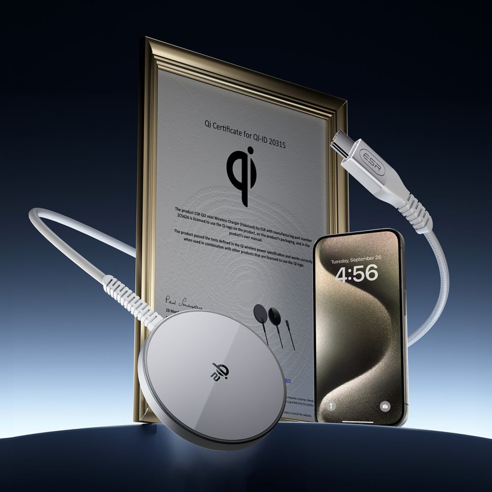 Wireless-Netzladegerät ESR HaloLock, 15W, 1.67A, Silber