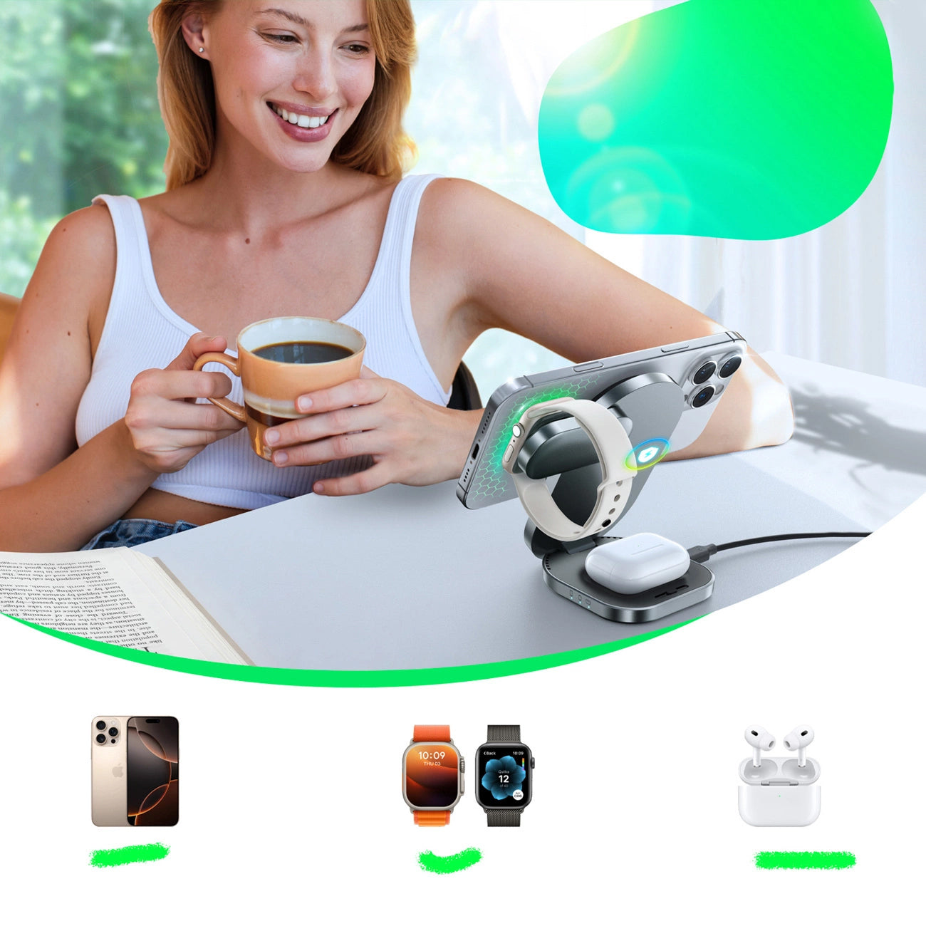 Joyroom JR-W17 3in1 Wireless Network Charger, 15W, 1.67A, Black