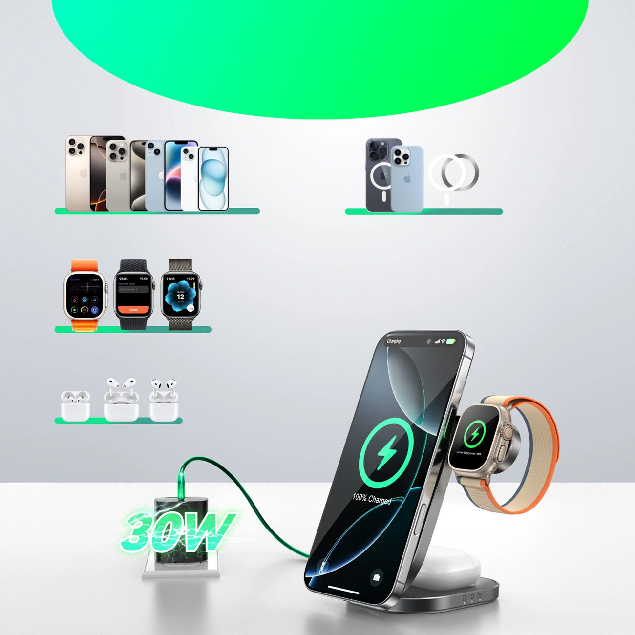 Joyroom JR-W17 3in1 Wireless Network Charger, 15W, 1.67A, Black