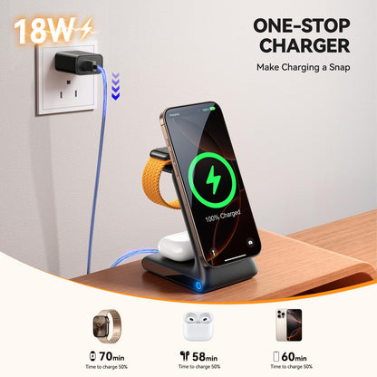 Drahtloses Netzladegerät Joyroom JR-W15 3in1, 15W, 1.67A, Schwarz