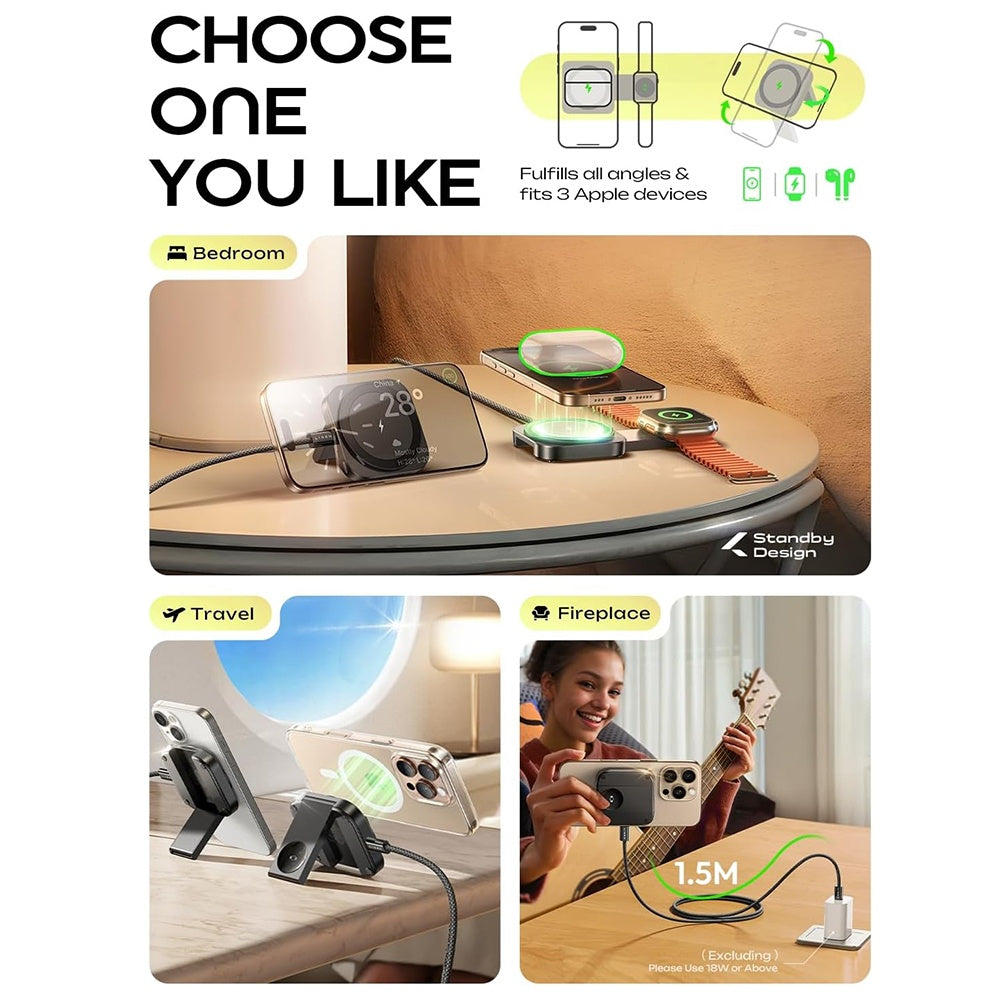 Lisen 2in1 Wireless Network Charger, 15W, 1.67A, Black YL0324100013