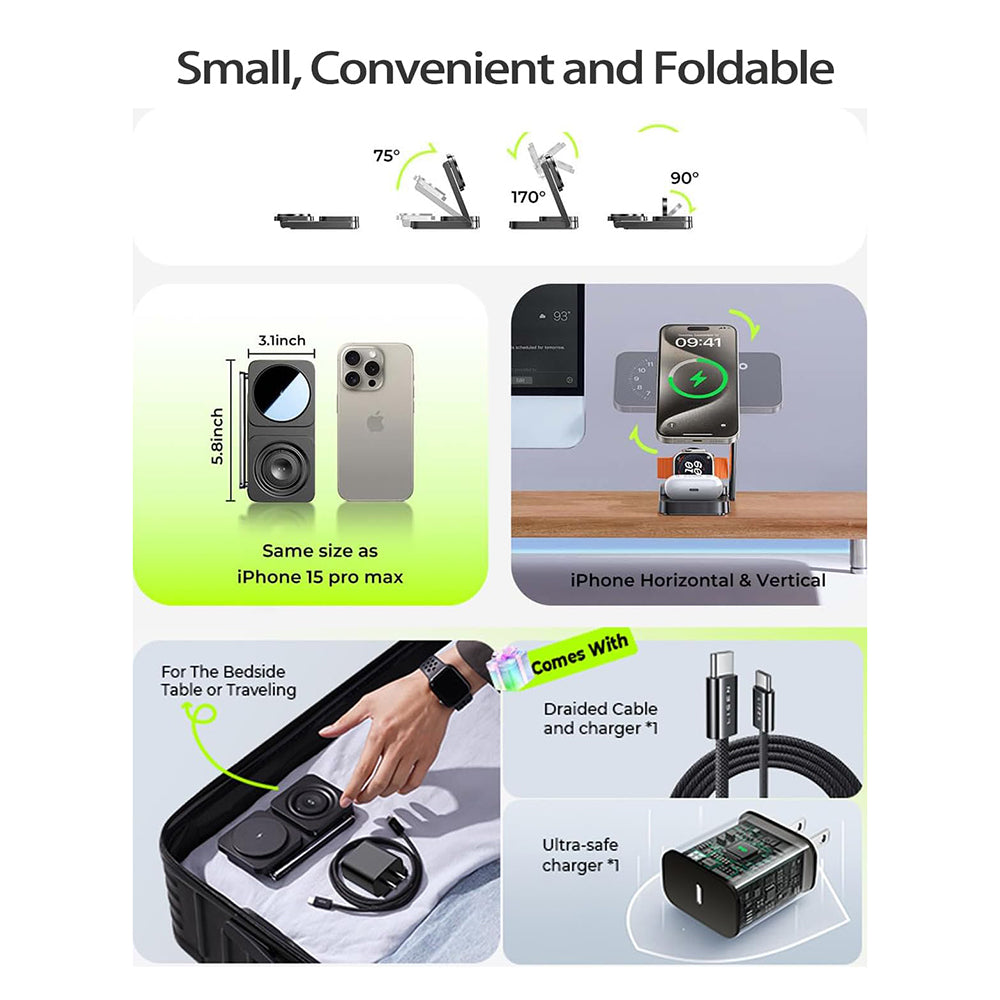 Lisen 3in1 Wireless Netzladegerät, 15W, 1.67A, Schwarz YL0424010003