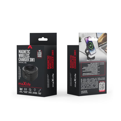 MaXlife MXWC-06 3in1 Wireless Network Charger, 15W, 1.67A, Black