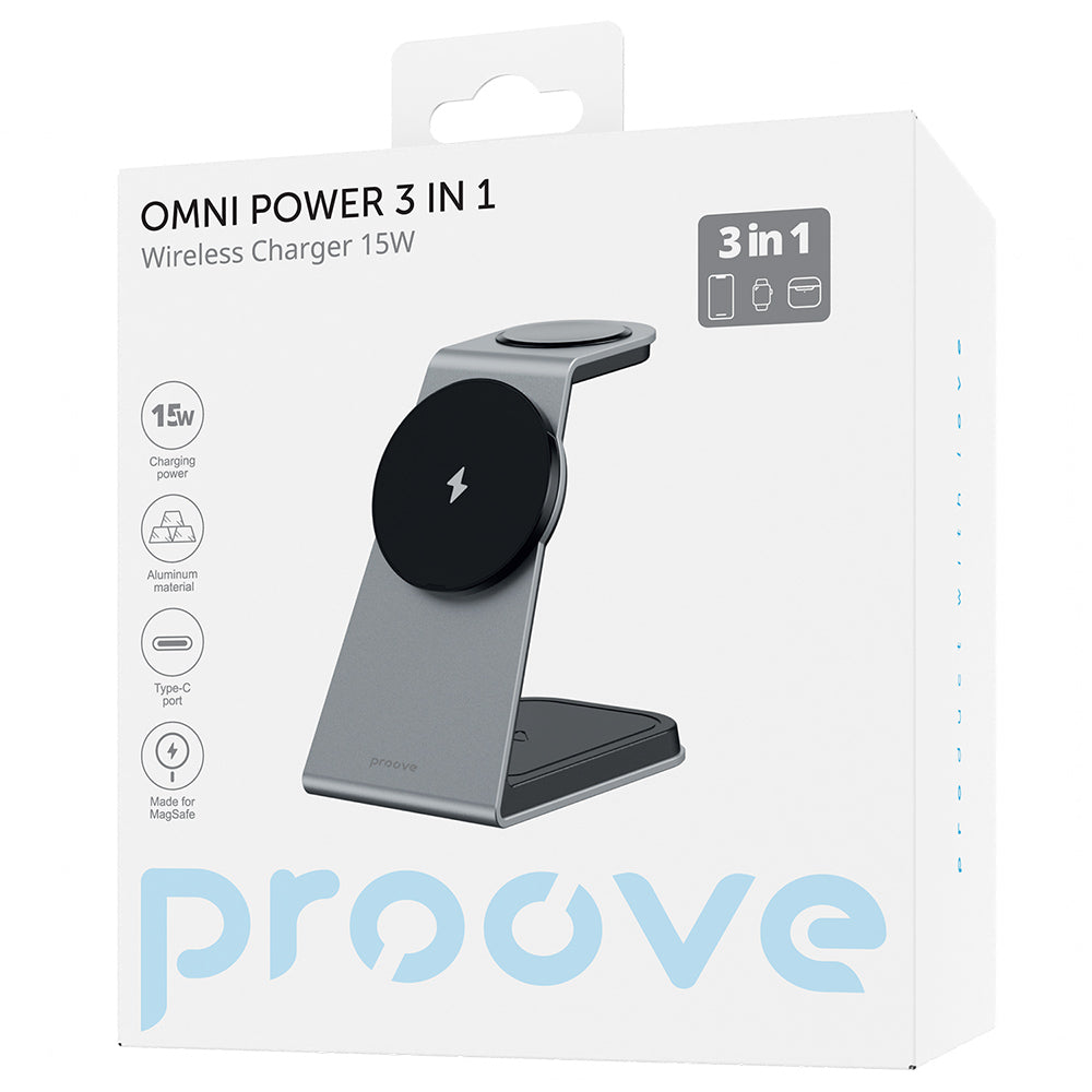 Wireless Netzladegerät Proove Omni Power 3in1, 15W, 1.67A, Grau WSOP15020003