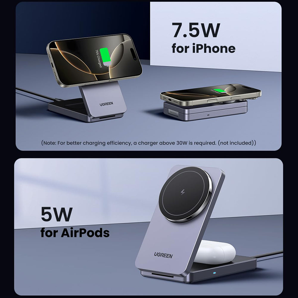 UGREEN W528 2in1 Wireless Netzladegerät, 20W, 1.67A, Schwarz
