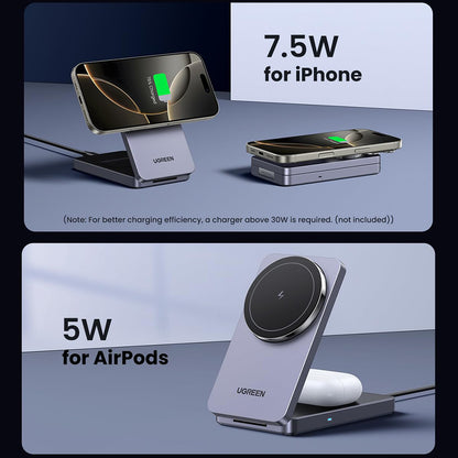 UGREEN W528 2in1 Wireless Netzladegerät, 20W, 1.67A, Schwarz
