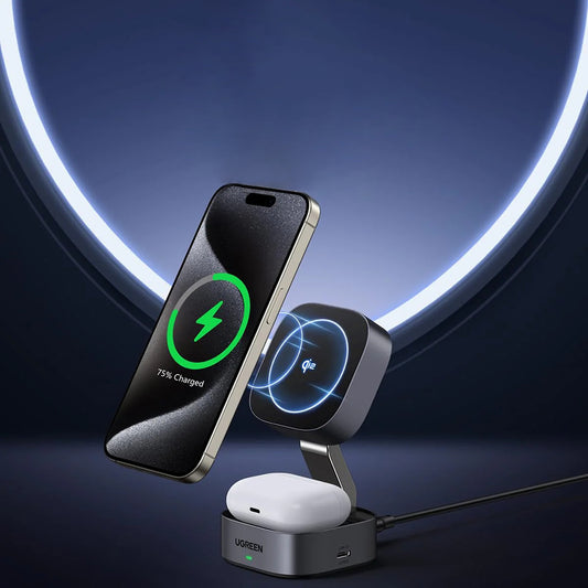 UGREEN W702 3in1 Wireless Netzladegerät, 20W, 1.67A, 1 x USB-C, Schwarz