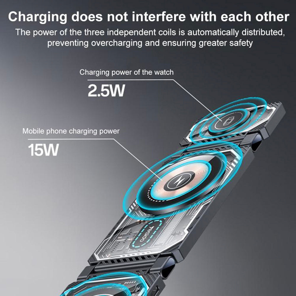 Drahtloses Netzladegerät Yesido DS25 3in1, 15W, 1.67A, Schwarz