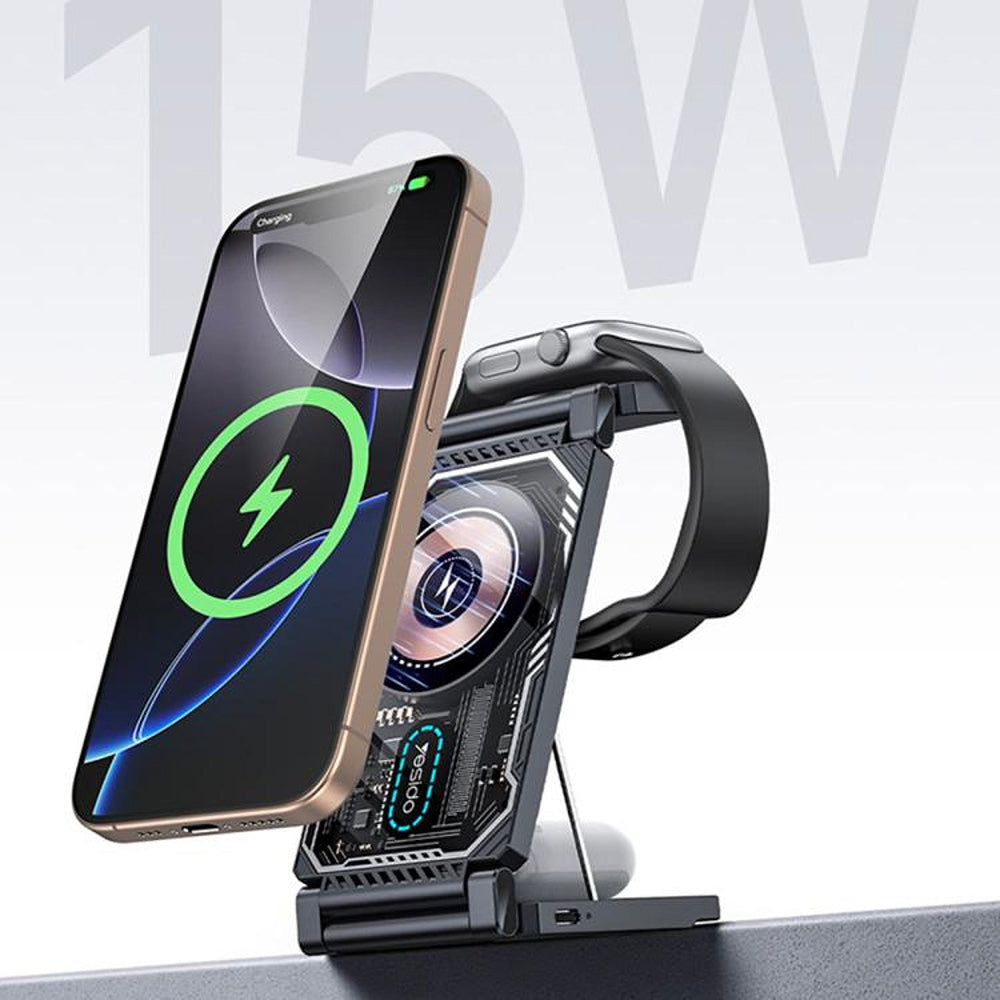 Drahtloses Netzladegerät Yesido DS25 3in1, 15W, 1.67A, Schwarz