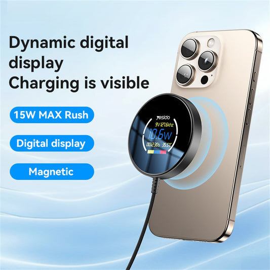 Wireless-Netzladegerät Yesido DS28 Display, 15W, 1.67A, Schwarz