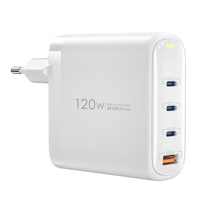 WiWu Wi-U020 Netzwerkladegerät, 120 W, 3 A, 1 x USB-A – 3 x USB-C, Weiß