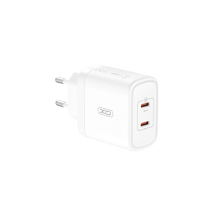 XO Design CE08 Netzwerkladegerät, 50 W, 3 A, 2 x USB-C, Weiß