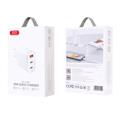 Netzwerkladegerät XO Design L117, 45 W, 3 A, 1 x USB-A – 2 x USB-C, Weiß