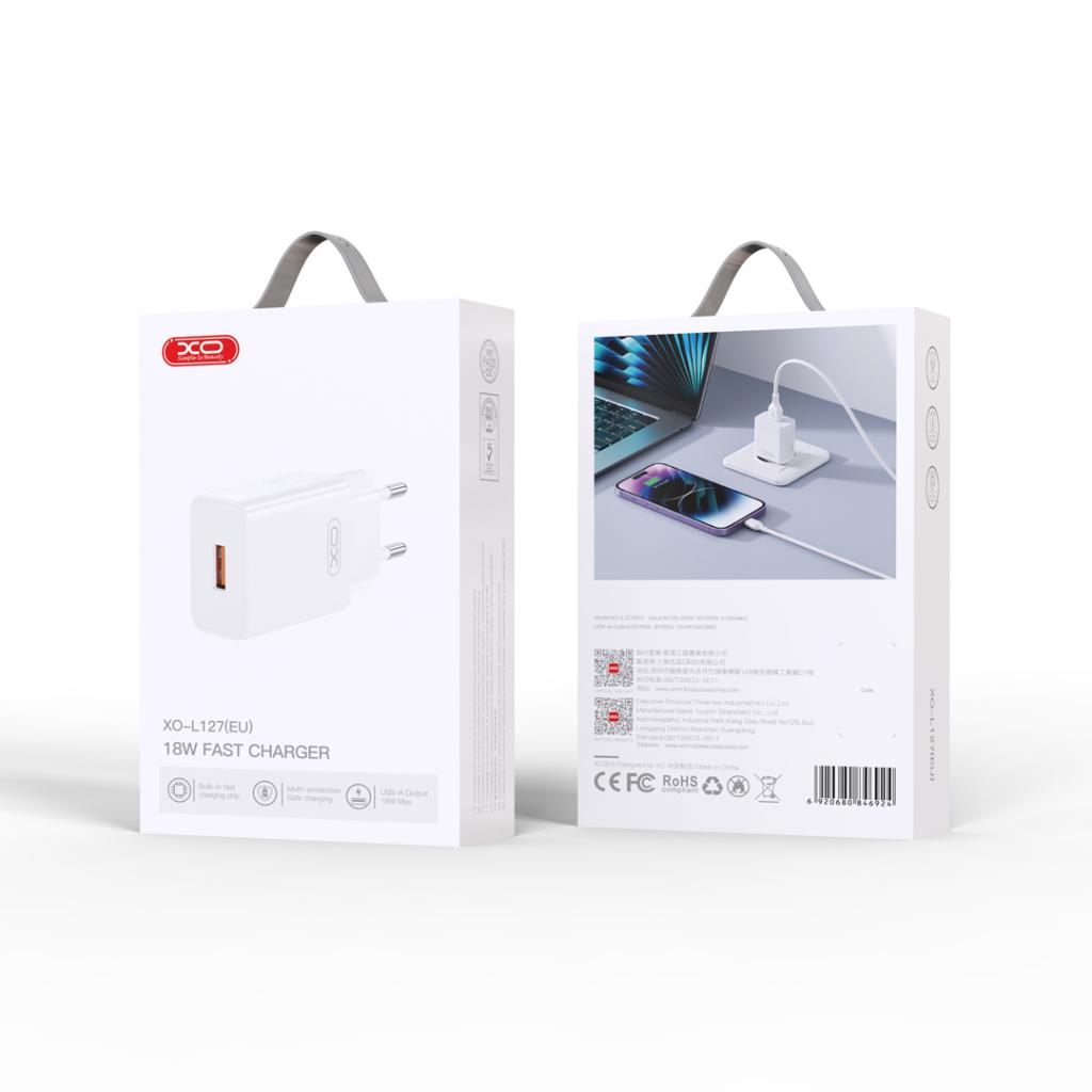Netzladegerät XO Design L127, 18W, 3A, 1 x USB-A, Weiß