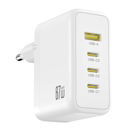 XO Design CE39 Network Charger, 67W, 3A, 1 x USB-A - 3 x USB-C, White