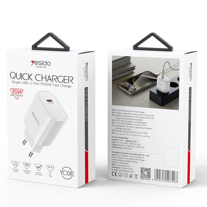 Yesido YC01E Network Charger, 20W, 3A, 1 x USB-C, White