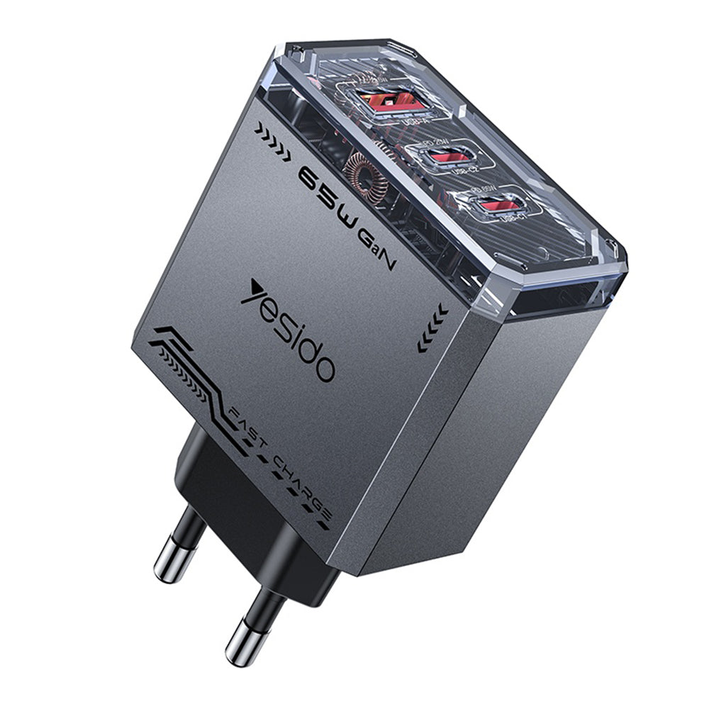 Yesido YC101 Network Charger, 65W, 3.25A, 1 x USB-A - 2 x USB-C, Black