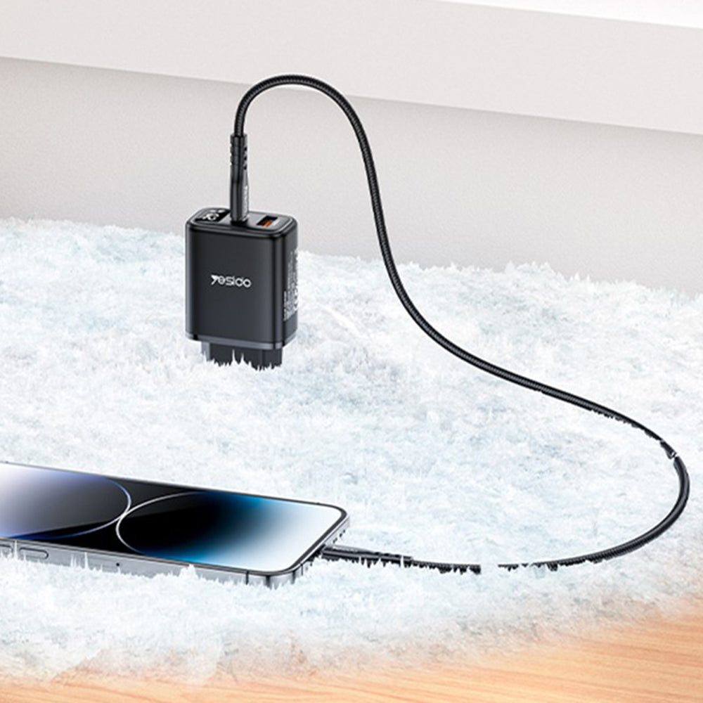 Yesido YC68 Network Charger, 20W Display, 3A, 1 x USB-A - 1 x USB-C, Black