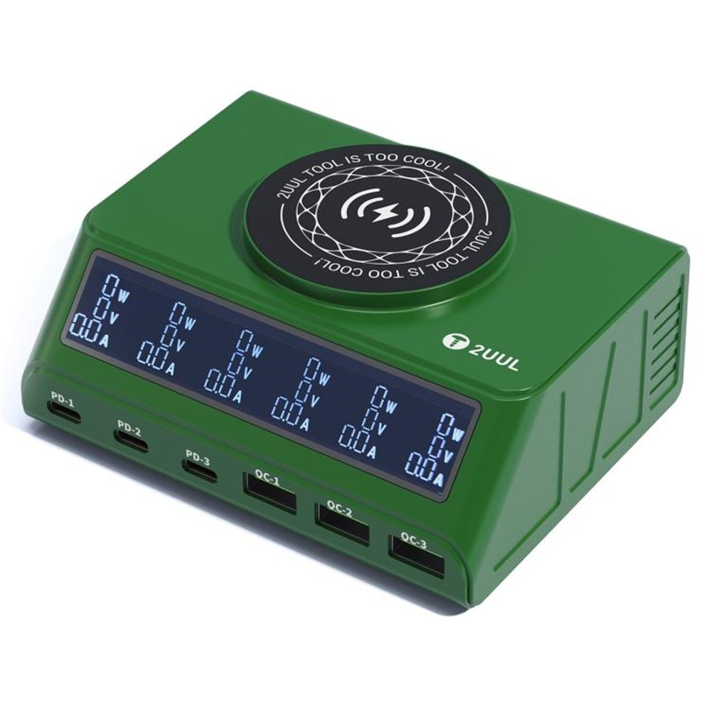 Ladestation 2UUL PC11 QI, 110W, 3A, 3 x USB-A - 3 x USB-C, Grün