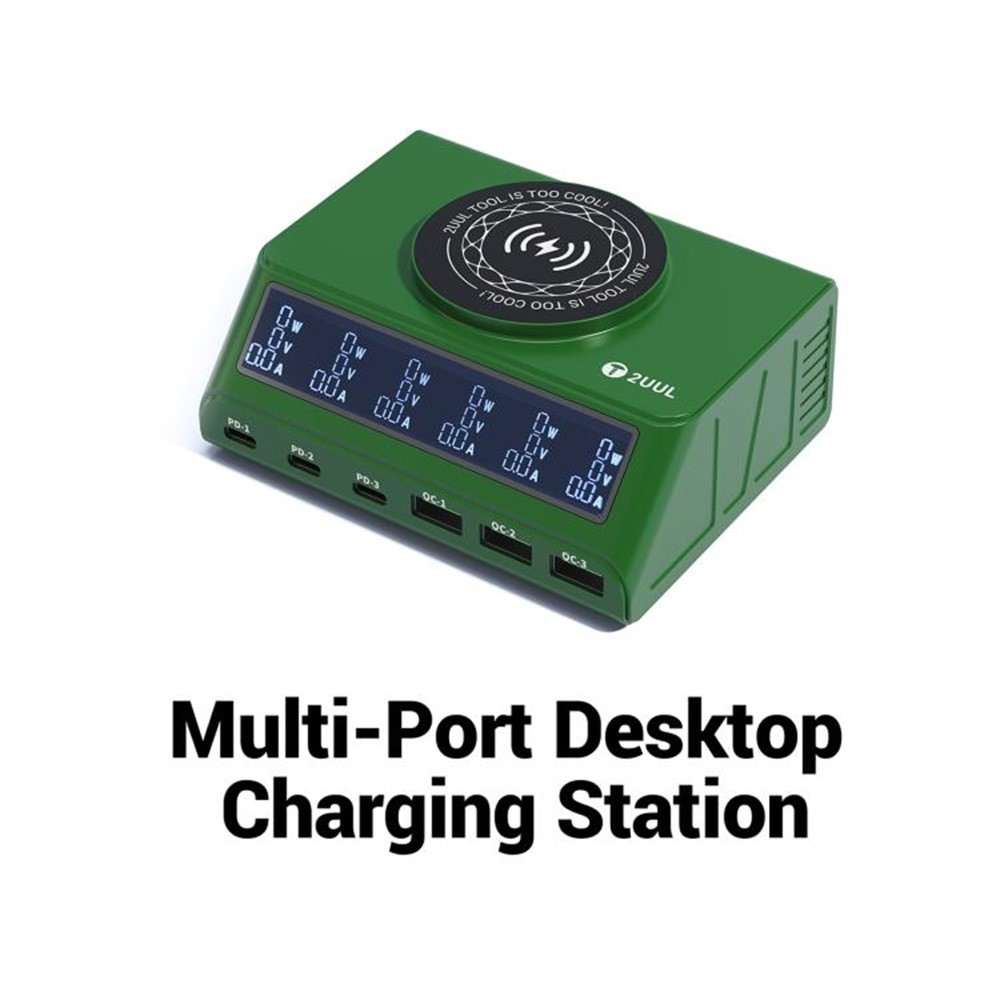 Ladestation 2UUL PC11 QI, 110W, 3A, 3 x USB-A - 3 x USB-C, Grün