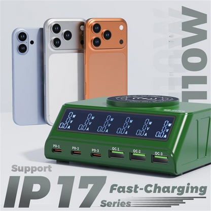 Ladestation 2UUL PC11 QI, 110W, 3A, 3 x USB-A - 3 x USB-C, Grün