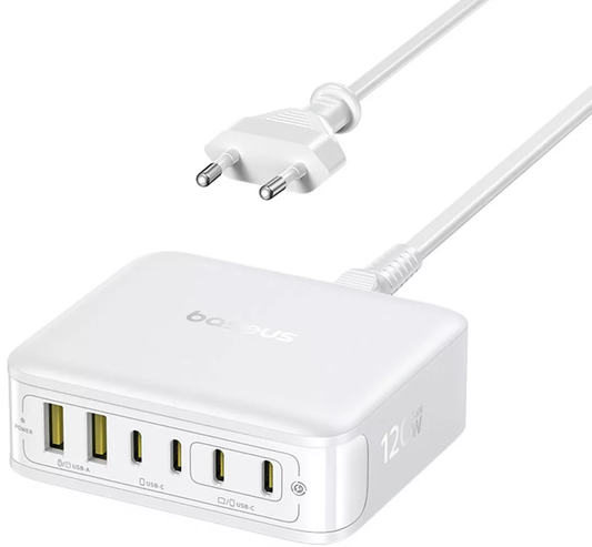 Baseus EnerFill FH21 Ladestation Ladegerät, 120W, 3,25A, 2 x USB-A - 4 x USB-C, Weiß E0120T01