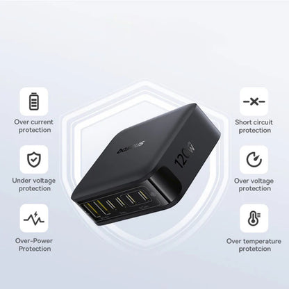 Baseus EnerFill FH21 Ladestation, 120W, 3.25A, 2 x USB-A - 4 x USB-C, Schwarz E0120T00