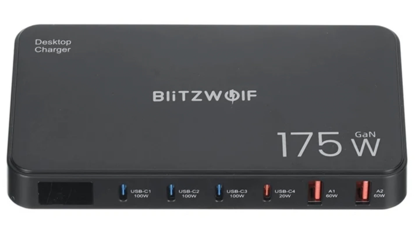 Ladestation BlitzWolf BW-S30, 175W, 5A, 2 x USB-A - 4 x USB-C, Schwarz