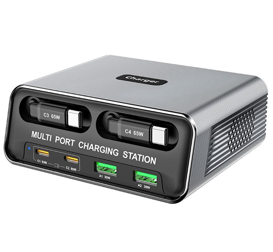 Ladestation mit USB-C-Kabel OEM WLX-60C, 130W, 2 x USB-A - 2 x USB-C, Grau
