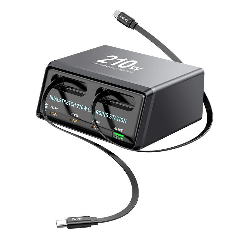 Ladestation mit USB-C-Kabel OEM WLX-60E, 210W, 3A, 1 x USB-A - 3 x USB-C, Grau