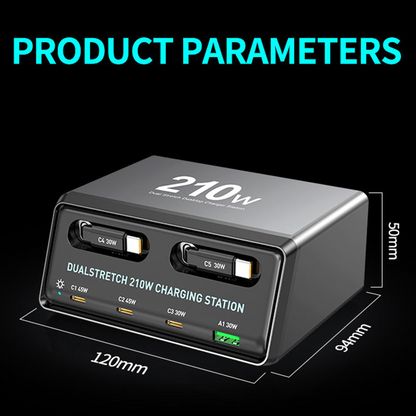 Ladestation mit USB-C-Kabel OEM WLX-60E, 210W, 3A, 1 x USB-A - 3 x USB-C, Grau