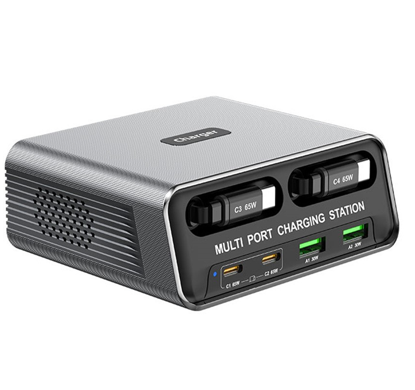 Ladestation mit USB-C-Kabel OEM WLX-60C, 130W, 2 x USB-A - 2 x USB-C, Grau