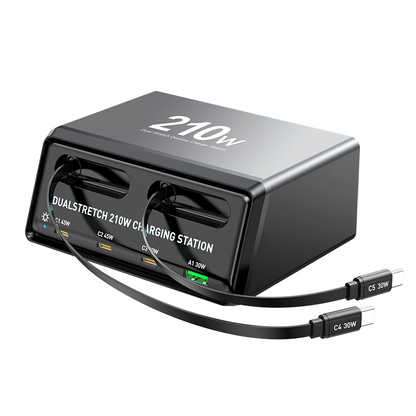 Ladestation mit USB-C-Kabel OEM WLX-60E, 210W, 3A, 1 x USB-A - 3 x USB-C, Grau